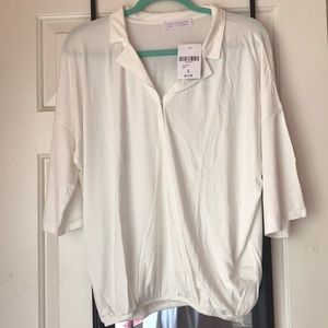 Forever 21 Cream Surplice Collared Top
